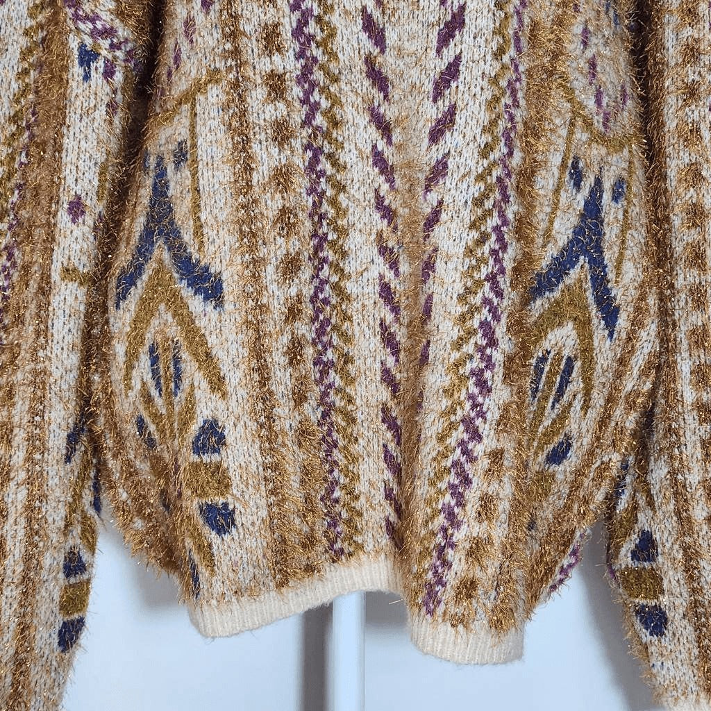 New In Brown and Purple Oversized Sweater with Metallic Accent Size Large