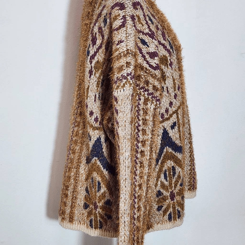 New In Brown and Purple Oversized Sweater with Metallic Accent Size Large