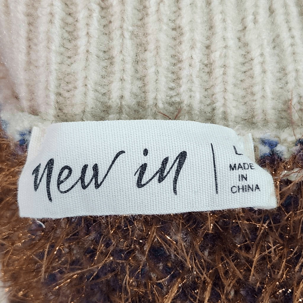 New In Brown and Purple Oversized Sweater with Metallic Accent Size Large