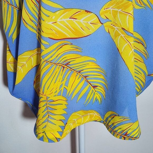 Joy Joy Blue and Yellow Tropical Print Dolman Sleeve Blouse Size Medium