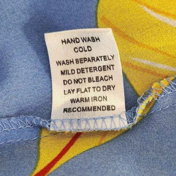 Joy Joy Blue and Yellow Tropical Print Dolman Sleeve Blouse Size Medium