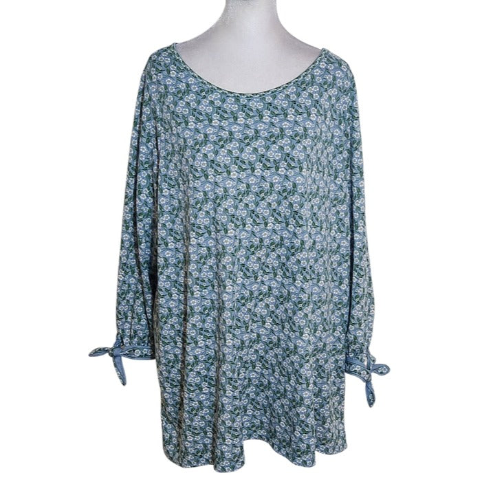 Max Studio Blue Floral Print Tunic Blouse Size 2X