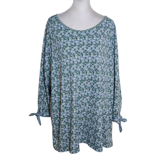 Max Studio Blue Floral Print Tunic Blouse Size 2X