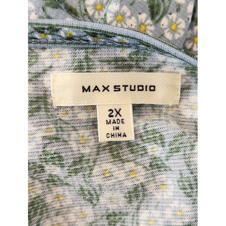 Max Studio Blue Floral Print Tunic Blouse Size 2X