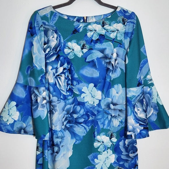 Calvin Klein Blue Floral Print Sheath Dress Size 6 Wedding Guest Dress