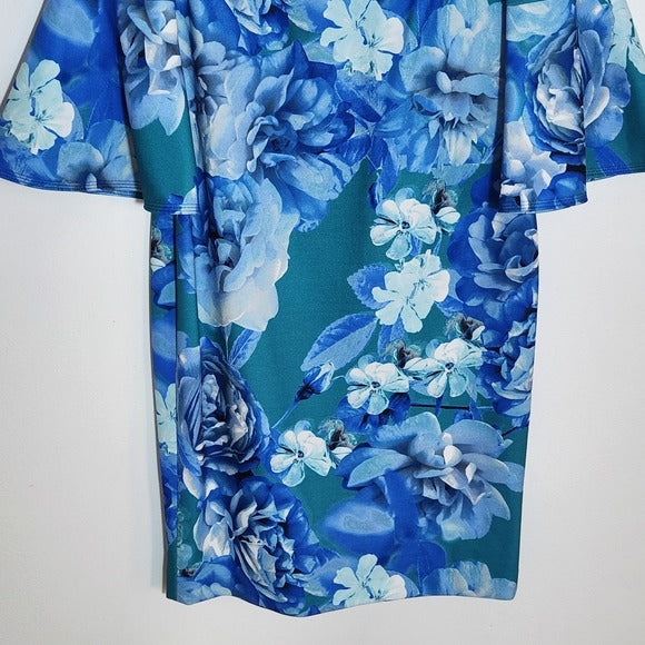 Calvin Klein Blue Floral Print Sheath Dress Size 6 Wedding Guest Dress