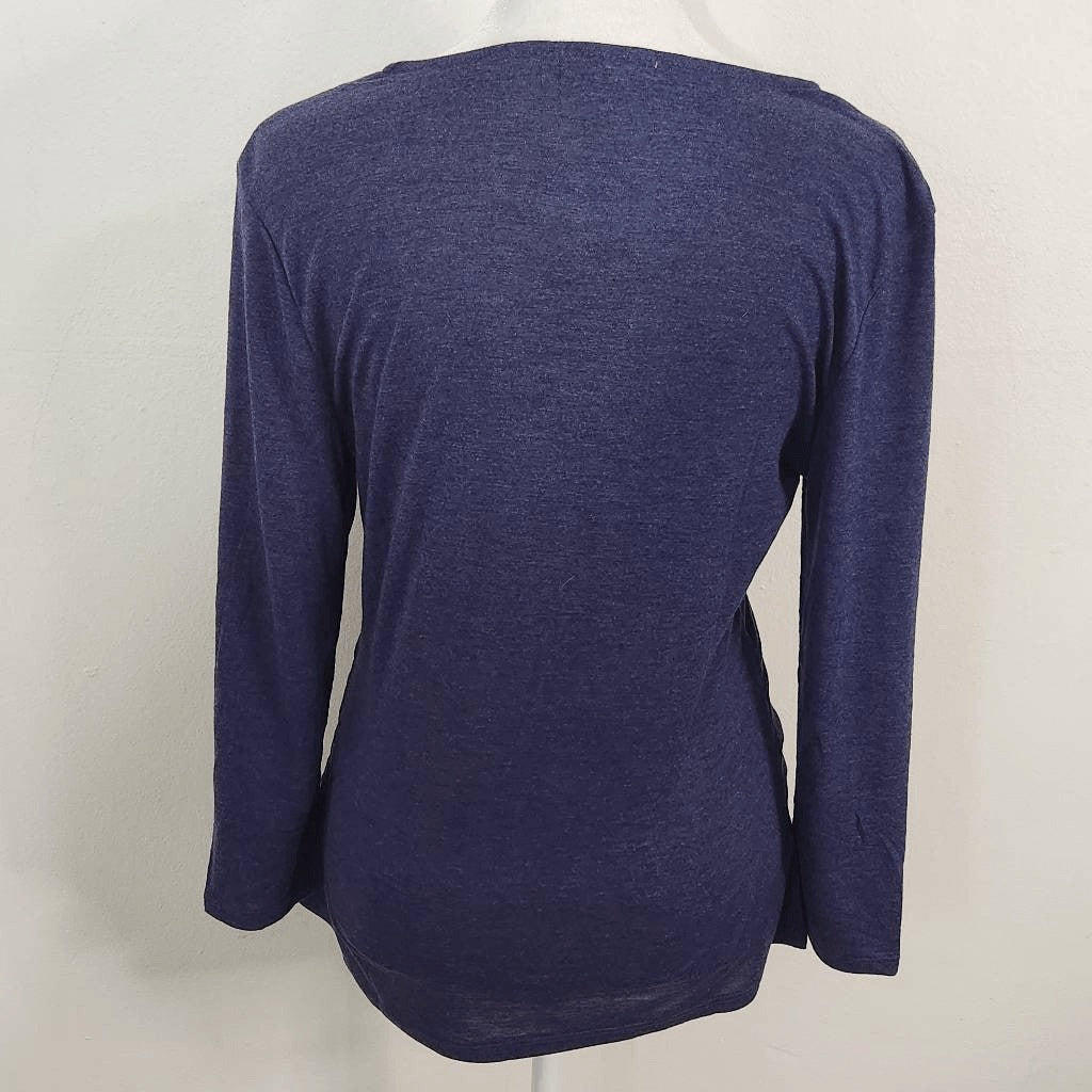One World Navy Knit Top with Twist Accent NWT Size Small Dark Blue Top