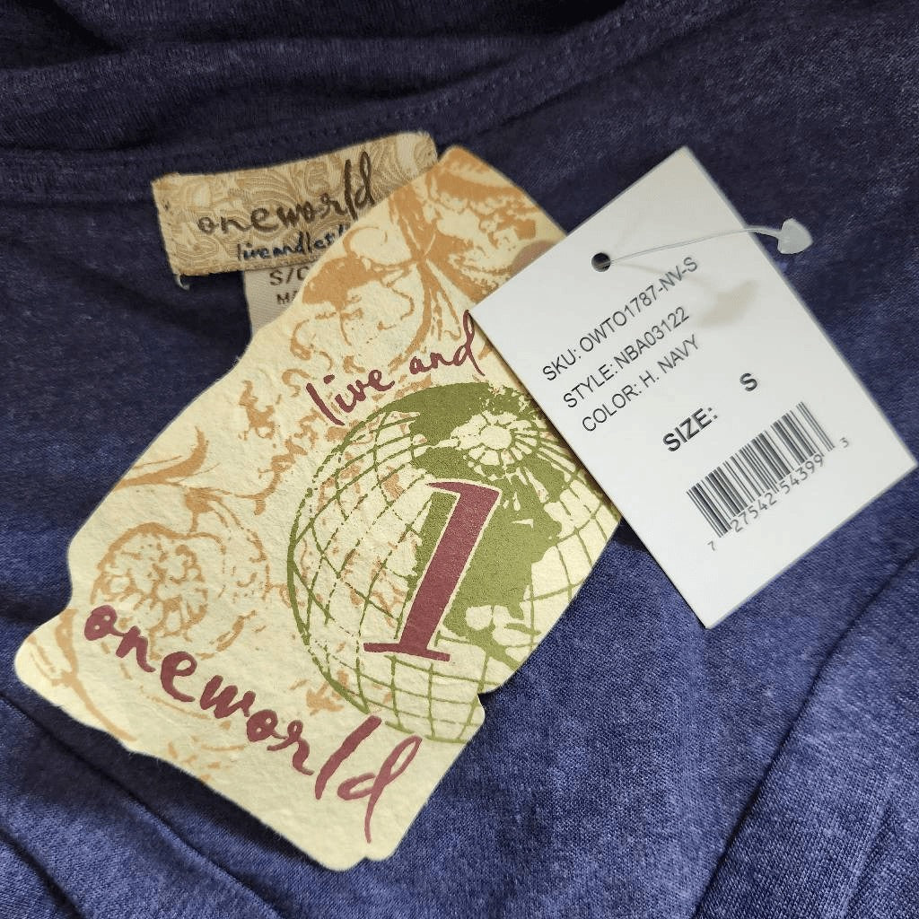 One World Navy Knit Top with Twist Accent NWT Size Small Dark Blue Top