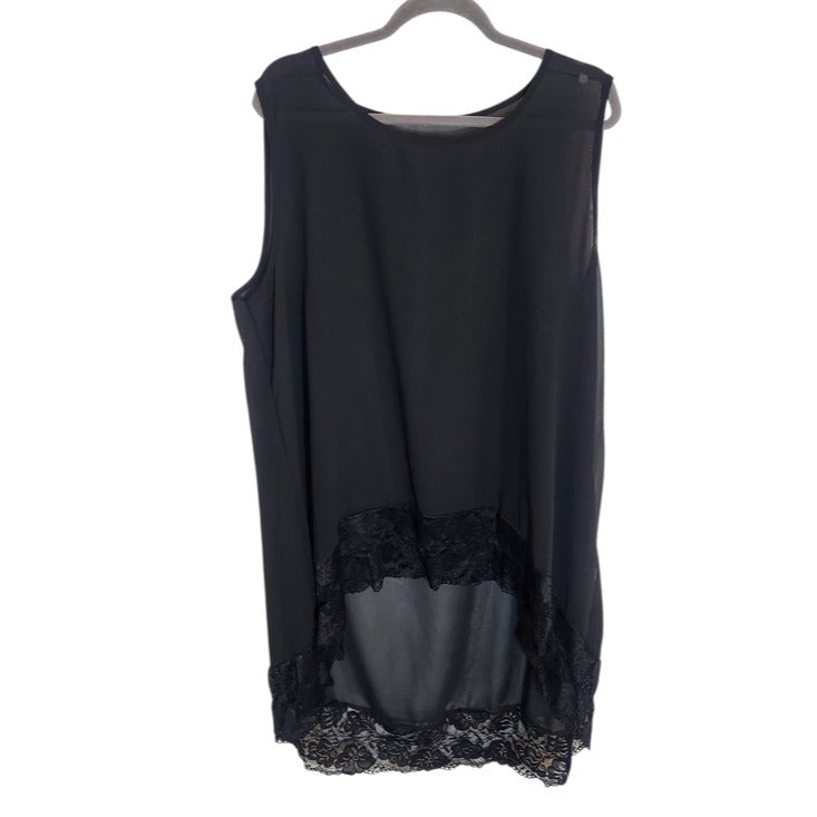 Black Sheer Lace Trim High Low Tunic Tank Top Size 6X