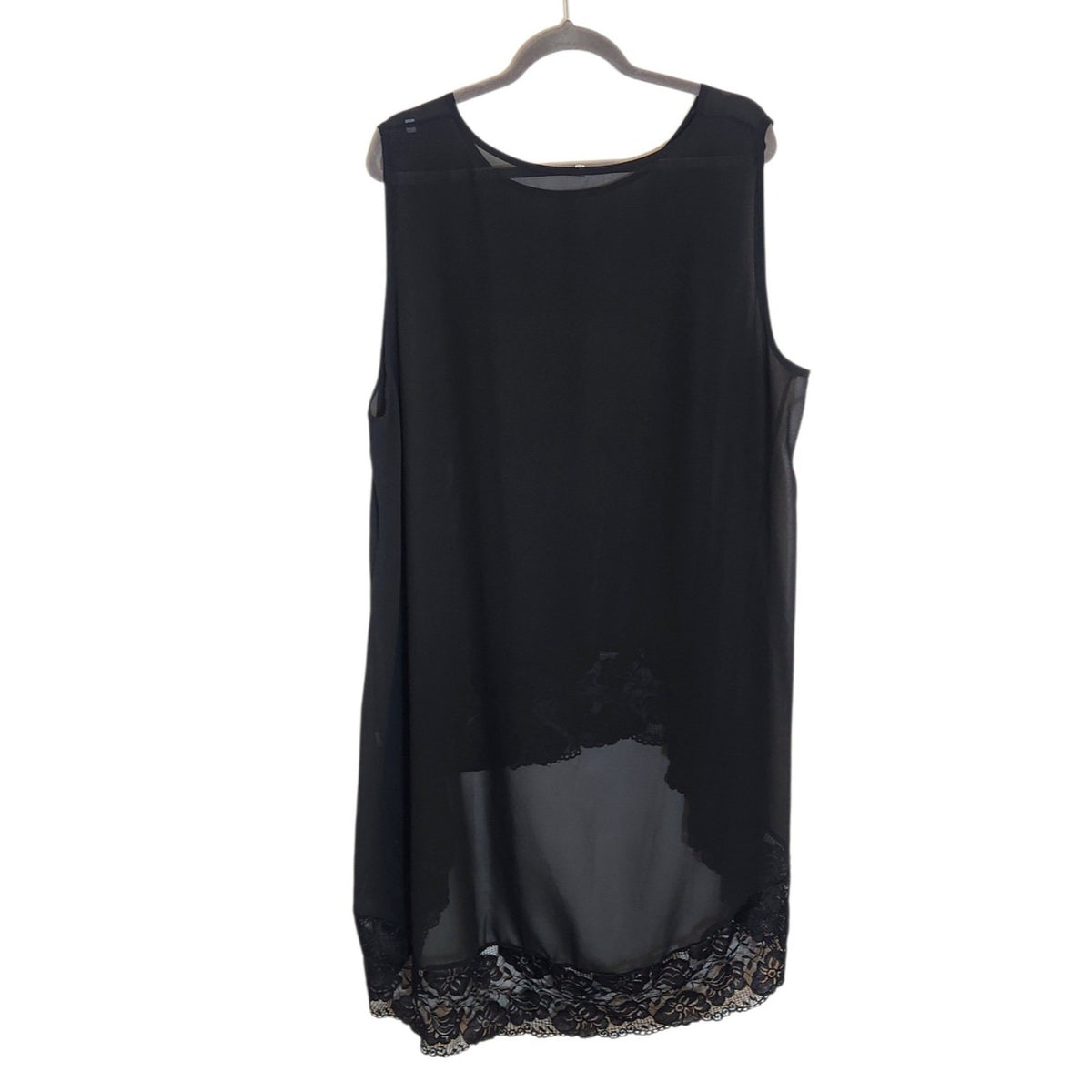 Black Sheer Lace Trim High Low Tunic Tank Top Size 6X