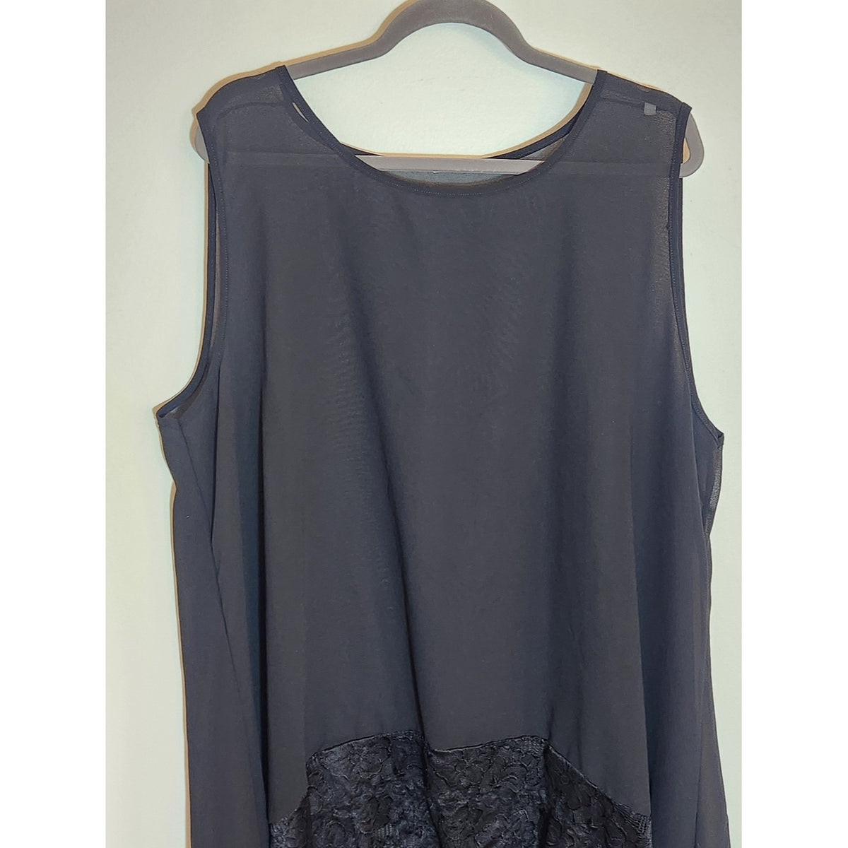 Black Sheer Lace Trim High Low Tunic Tank Top Size 6X