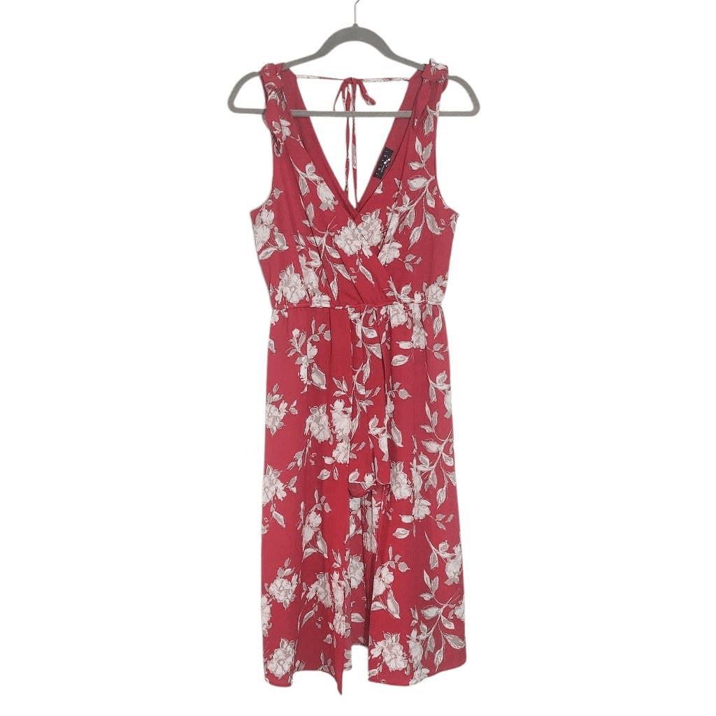 Trixxi Red Floral Midi Romper Size Medium Trixxi Walk Through Midi Dress
