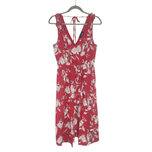 Trixxi Red Floral Midi Romper Size Medium Trixxi Walk Through Midi Dress