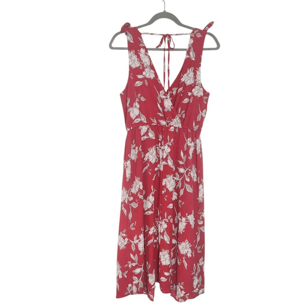 Trixxi Red Floral Midi Romper Size Medium Trixxi Walk Through Midi Dress
