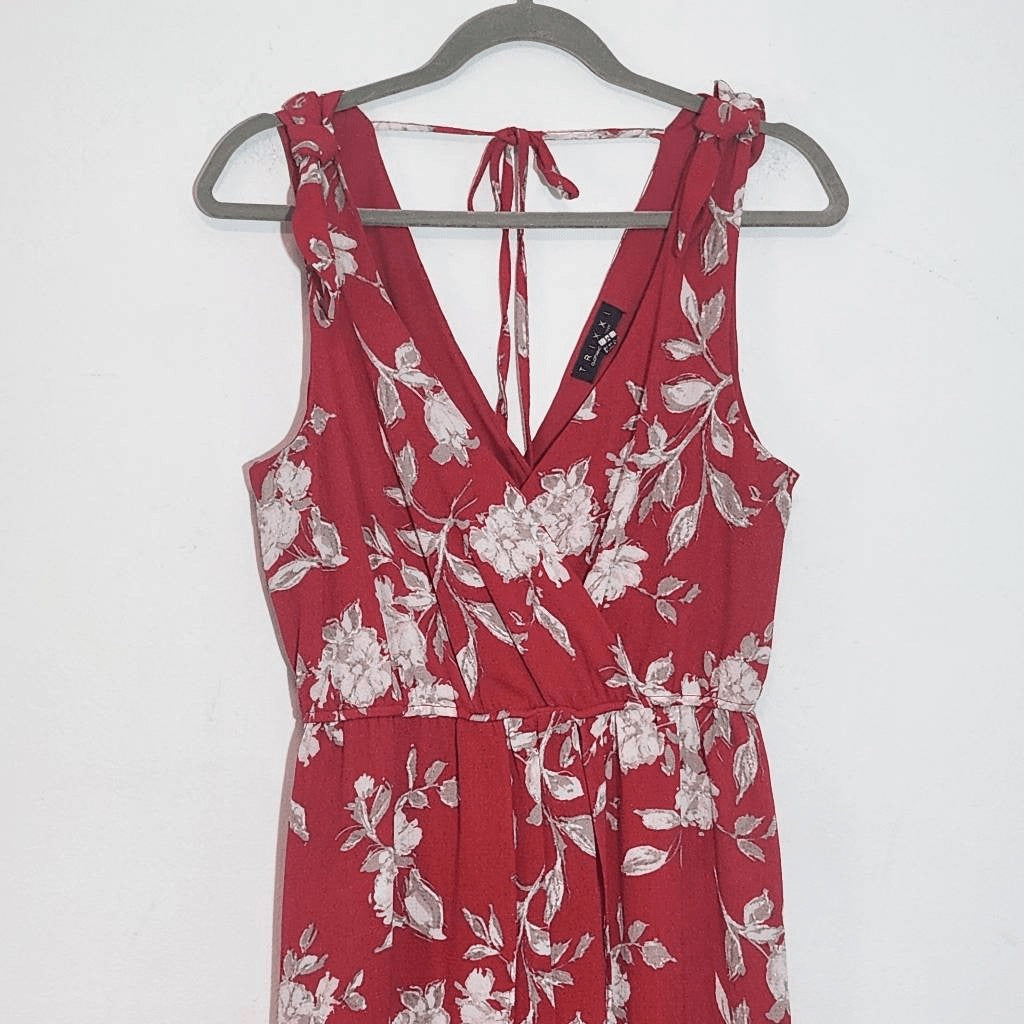Trixxi Red Floral Midi Romper Size Medium Trixxi Walk Through Midi Dress