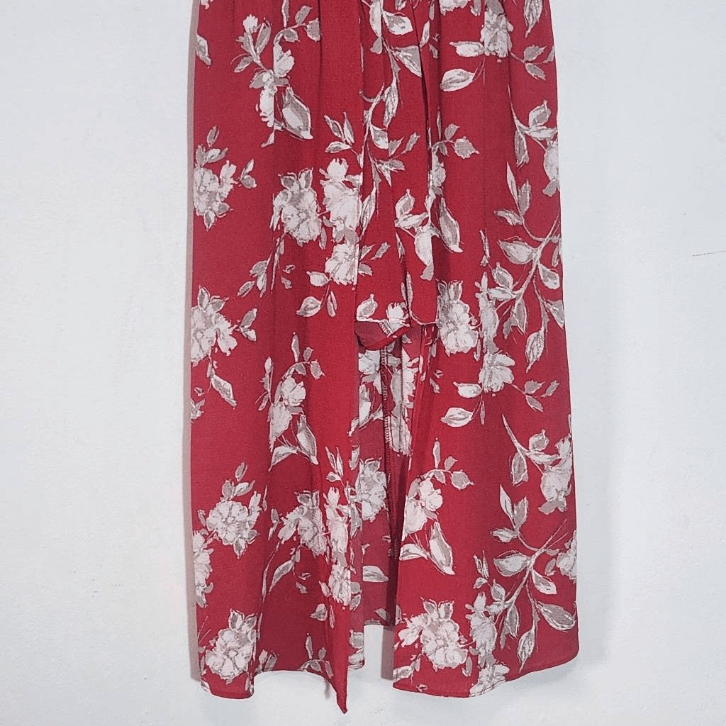 Trixxi Red Floral Midi Romper Size Medium Trixxi Walk Through Midi Dress