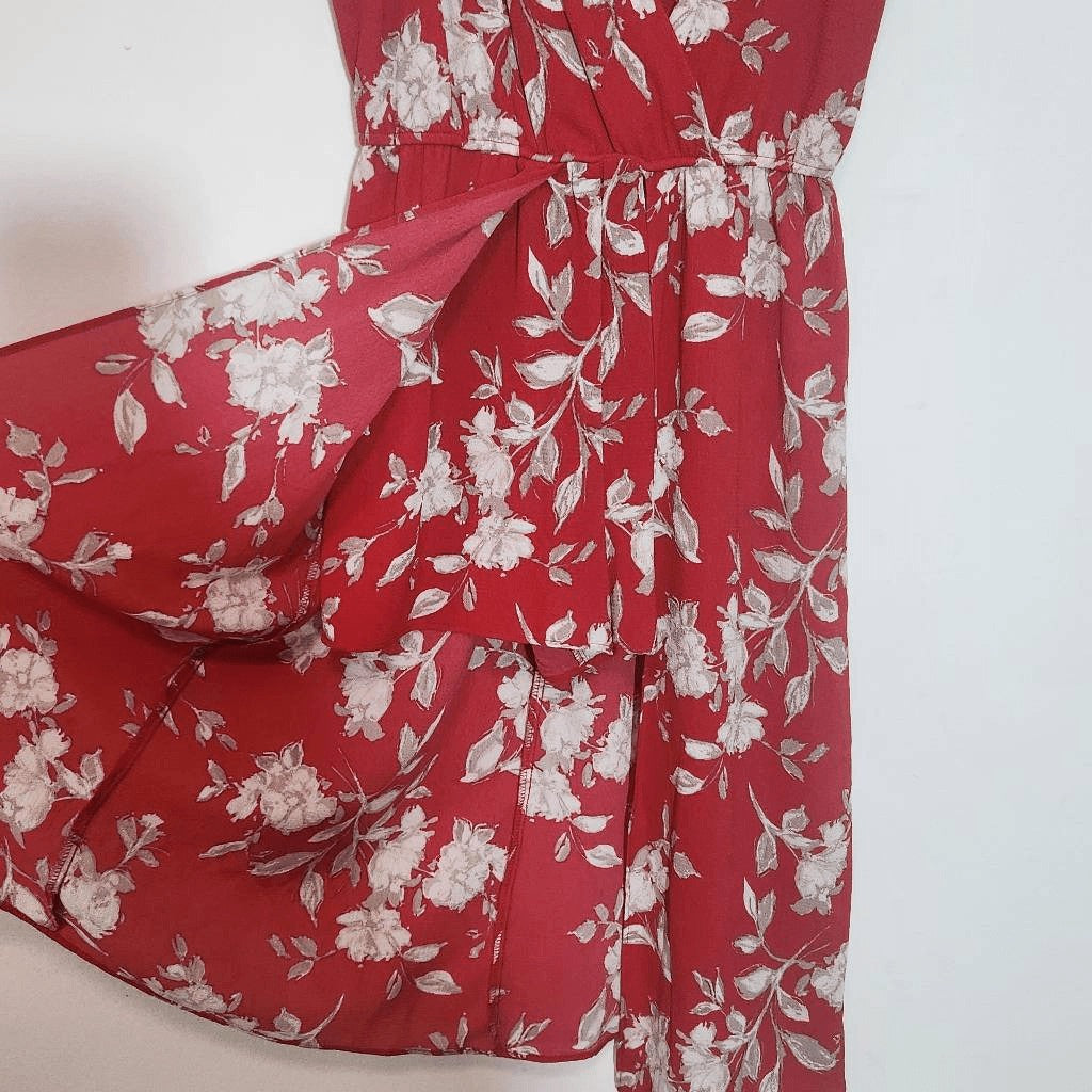 Trixxi Red Floral Midi Romper Size Medium Trixxi Walk Through Midi Dress