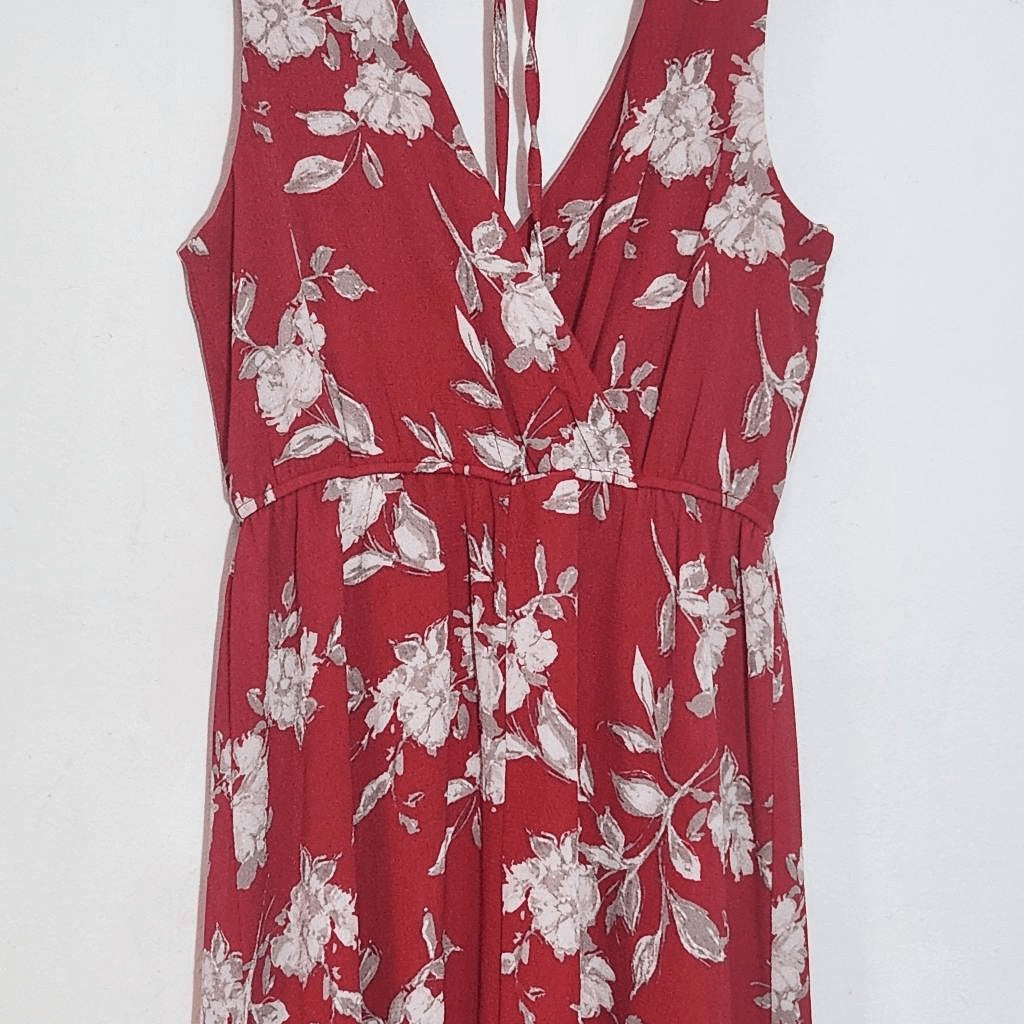 Trixxi Red Floral Midi Romper Size Medium Trixxi Walk Through Midi Dress