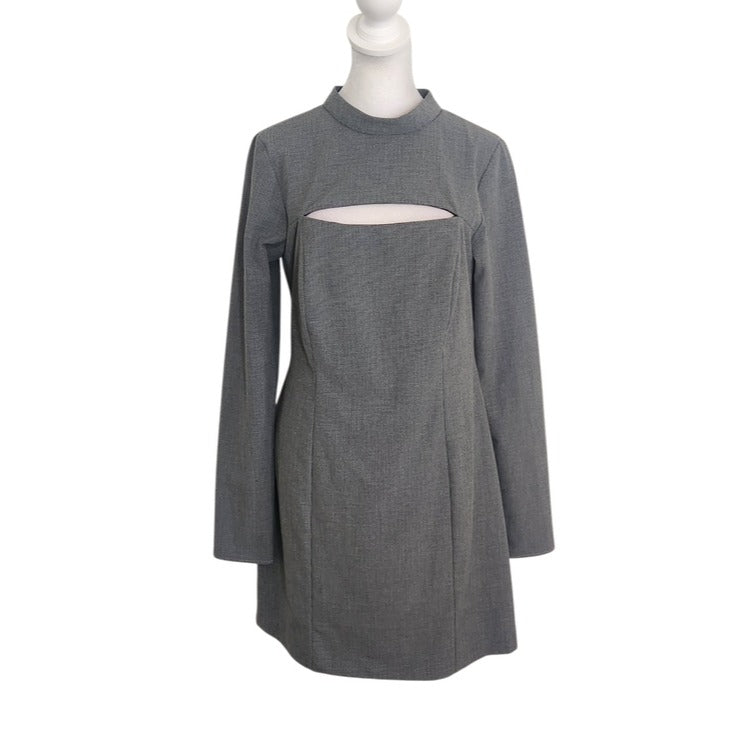 Zara Gray and Black Houndstooth Mini Dress with Cutout Size Large