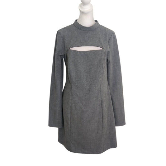 Zara Gray and Black Houndstooth Mini Dress with Cutout Size Large