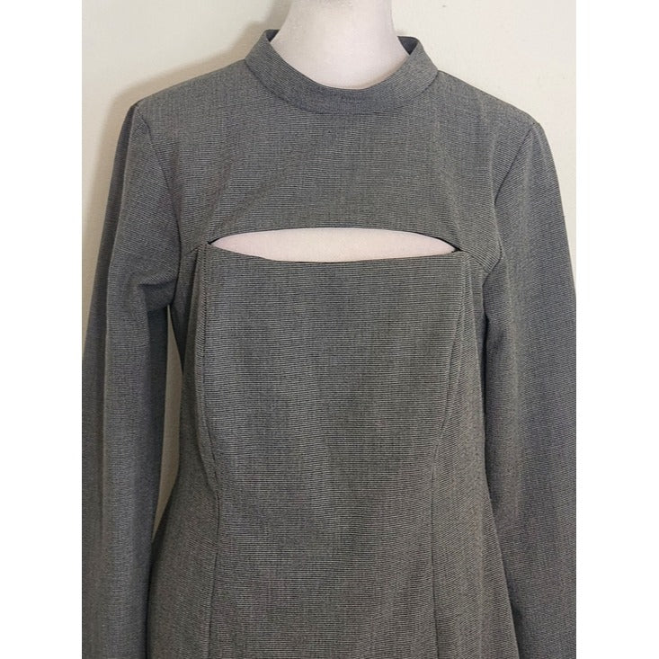 Zara Gray and Black Houndstooth Mini Dress with Cutout Size Large
