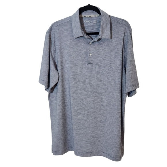 Walter Hagen Mens Blue and White Stripe Polo Golf Shirt Size Large