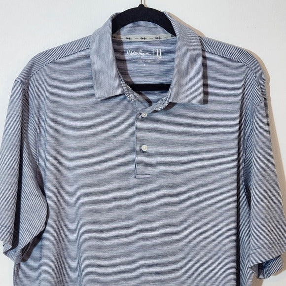 Walter Hagen Mens Blue and White Stripe Polo Golf Shirt Size Large