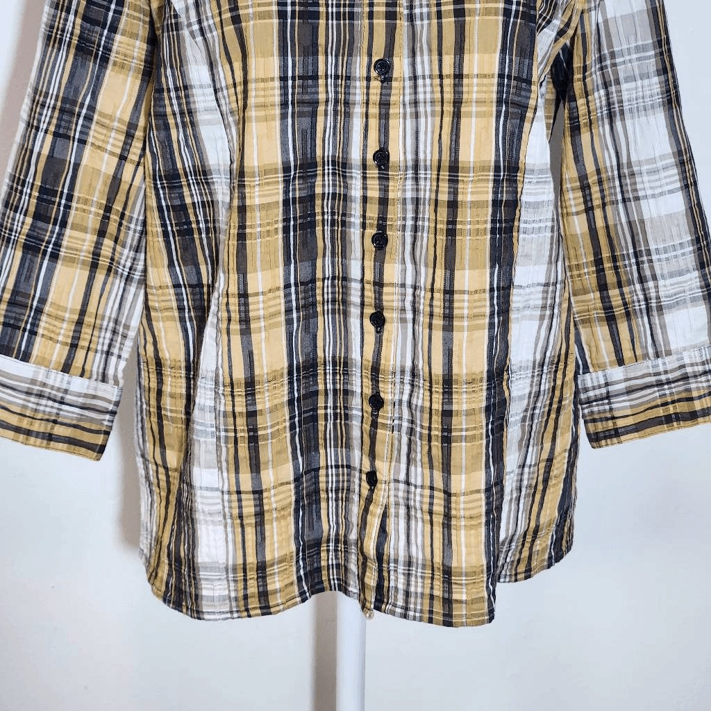 Christopher & Banks Brown Plaid Button Down Shirt Size Medium Textured Plaid Top