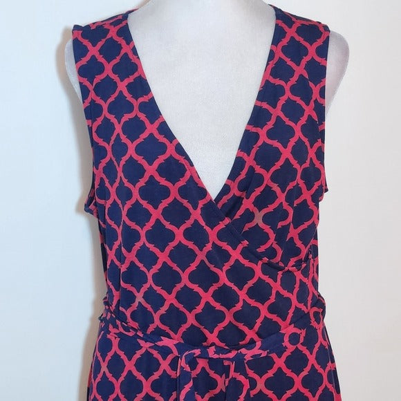 41 Hawthorn Navy and Pink Print Sleeveless Wrap Look Dress Size Large