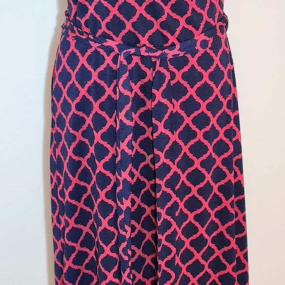 41 Hawthorn Navy and Pink Print Sleeveless Wrap Look Dress Size Large