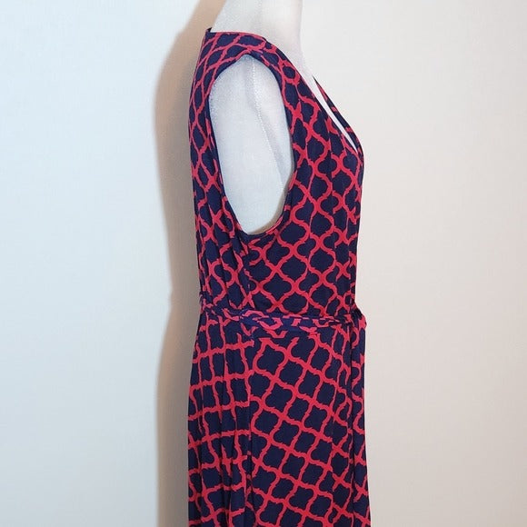 41 Hawthorn Navy and Pink Print Sleeveless Wrap Look Dress Size Large