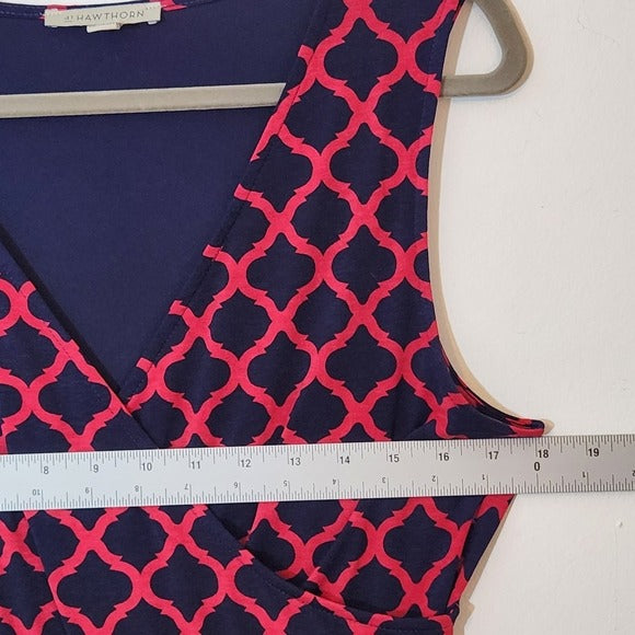 41 Hawthorn Navy and Pink Print Sleeveless Wrap Look Dress Size Large