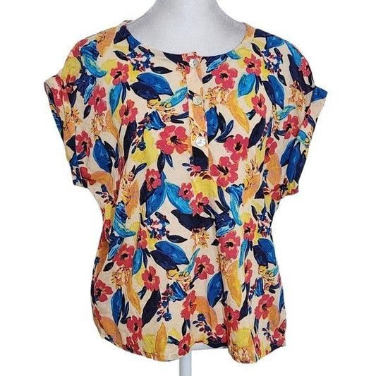 Zac & Rachel Floral Print Top Size Small Colorful Floral Blouse with Cap Sleeves