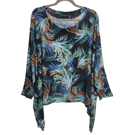 Nally & Millie Black Tropical Floral Poncho Style Top One Size NWT