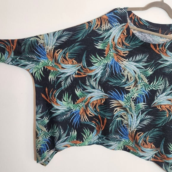Nally & Millie Black Tropical Floral Poncho Style Top One Size NWT