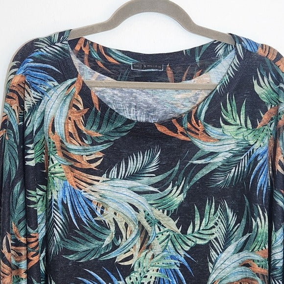 Nally & Millie Black Tropical Floral Poncho Style Top One Size NWT