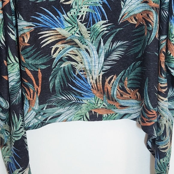 Nally & Millie Black Tropical Floral Poncho Style Top One Size NWT