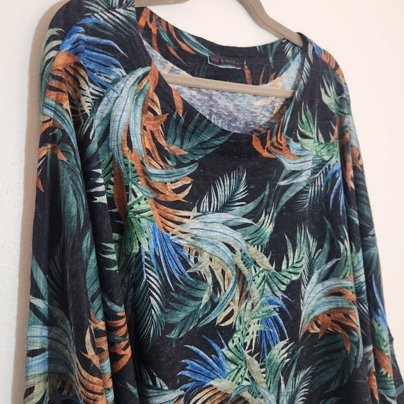 Nally & Millie Black Tropical Floral Poncho Style Top One Size NWT