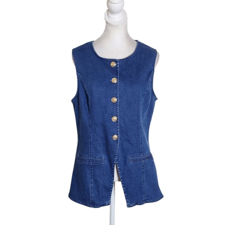 Sugar Lips Medium Wash Denim Vest with Gold Tone Buttons Size Large