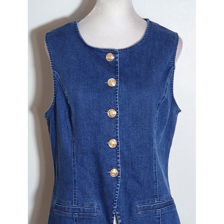 Sugar Lips Medium Wash Denim Vest with Gold Tone Buttons Size Large