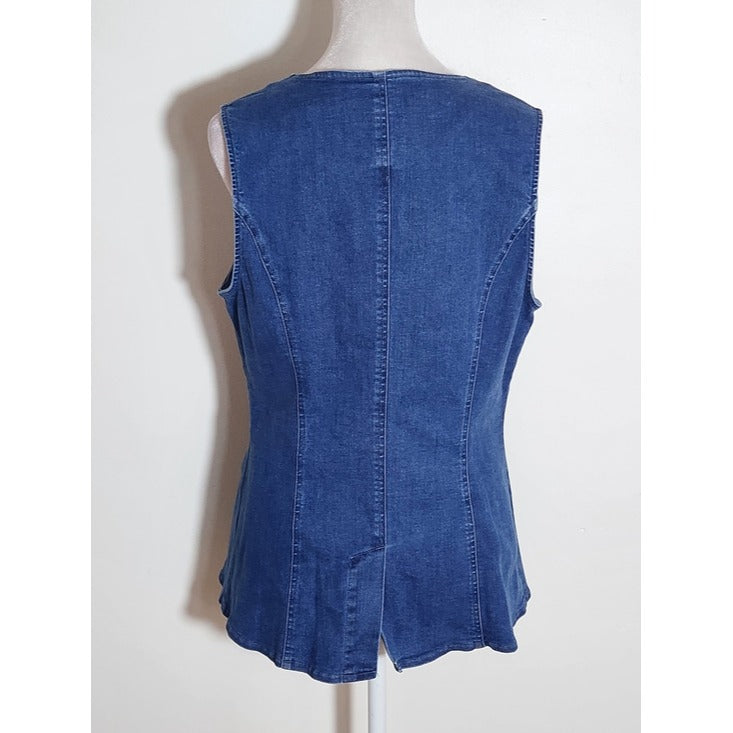 Sugar Lips Medium Wash Denim Vest with Gold Tone Buttons Size Large