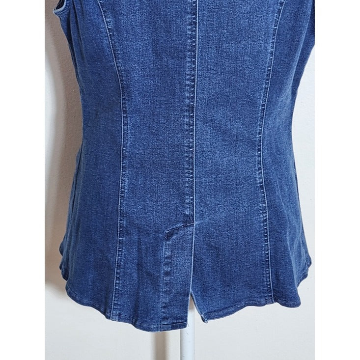 Sugar Lips Medium Wash Denim Vest with Gold Tone Buttons Size Large