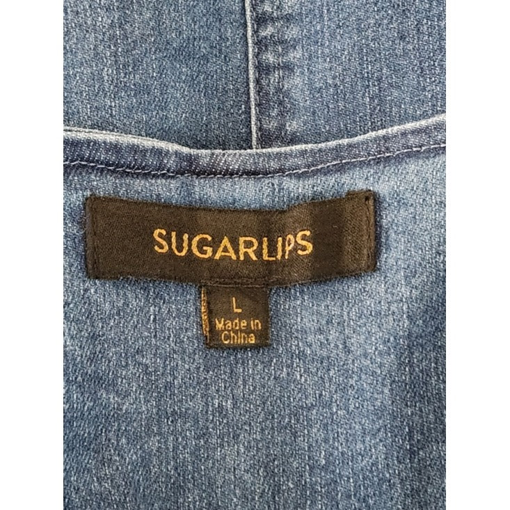 Sugar Lips Medium Wash Denim Vest with Gold Tone Buttons Size Large