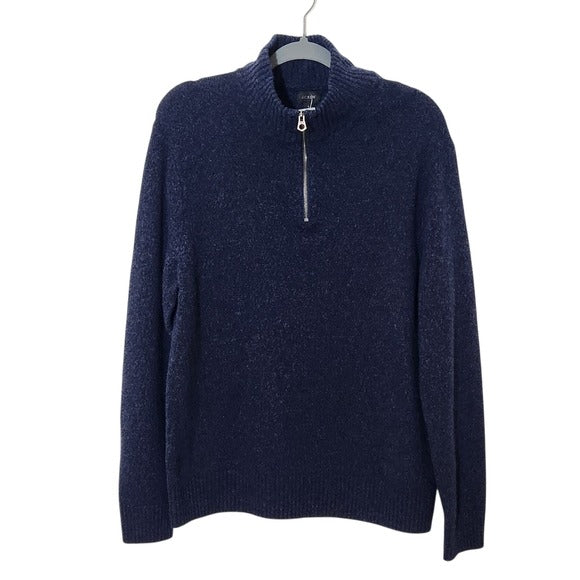 J. Crew Men's Navy Blue Quarter-Zip Sweater Sz Large J. Crew Wool Blend Pullover