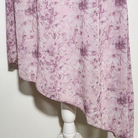 Dizzy Lizzy Asymmetrical Pink Floral Print Dress Size Large Wedding Guest Dress