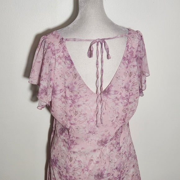 Dizzy Lizzy Asymmetrical Pink Floral Print Dress Size Large Wedding Guest Dress
