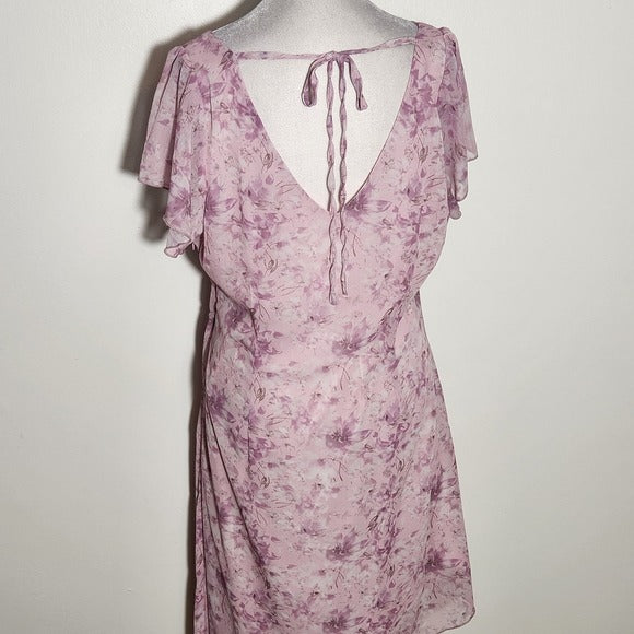 Dizzy Lizzy Asymmetrical Pink Floral Print Dress Size Large Wedding Guest Dress