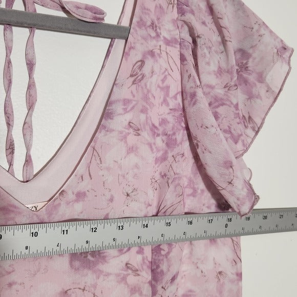 Dizzy Lizzy Asymmetrical Pink Floral Print Dress Size Large Wedding Guest Dress
