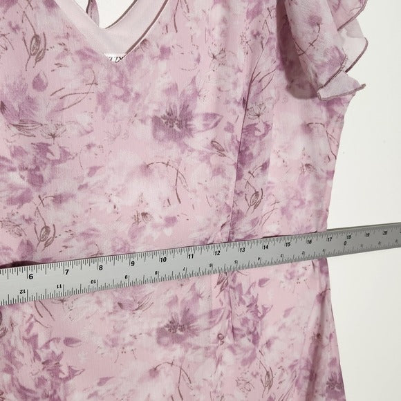 Dizzy Lizzy Asymmetrical Pink Floral Print Dress Size Large Wedding Guest Dress