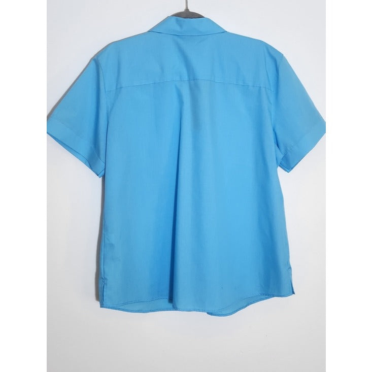Foxcroft Womens Blue Short Sleeve Button-Down Shirt Size 18 NWT Flaw